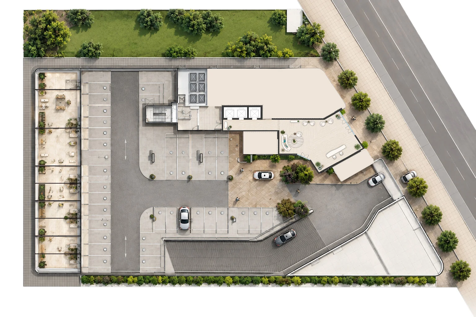 The Bay Interiors by Missoni ground floor plan: lobby entrance, drop-off, lobby, lift lobby, retail and the 7,858 sq ft park