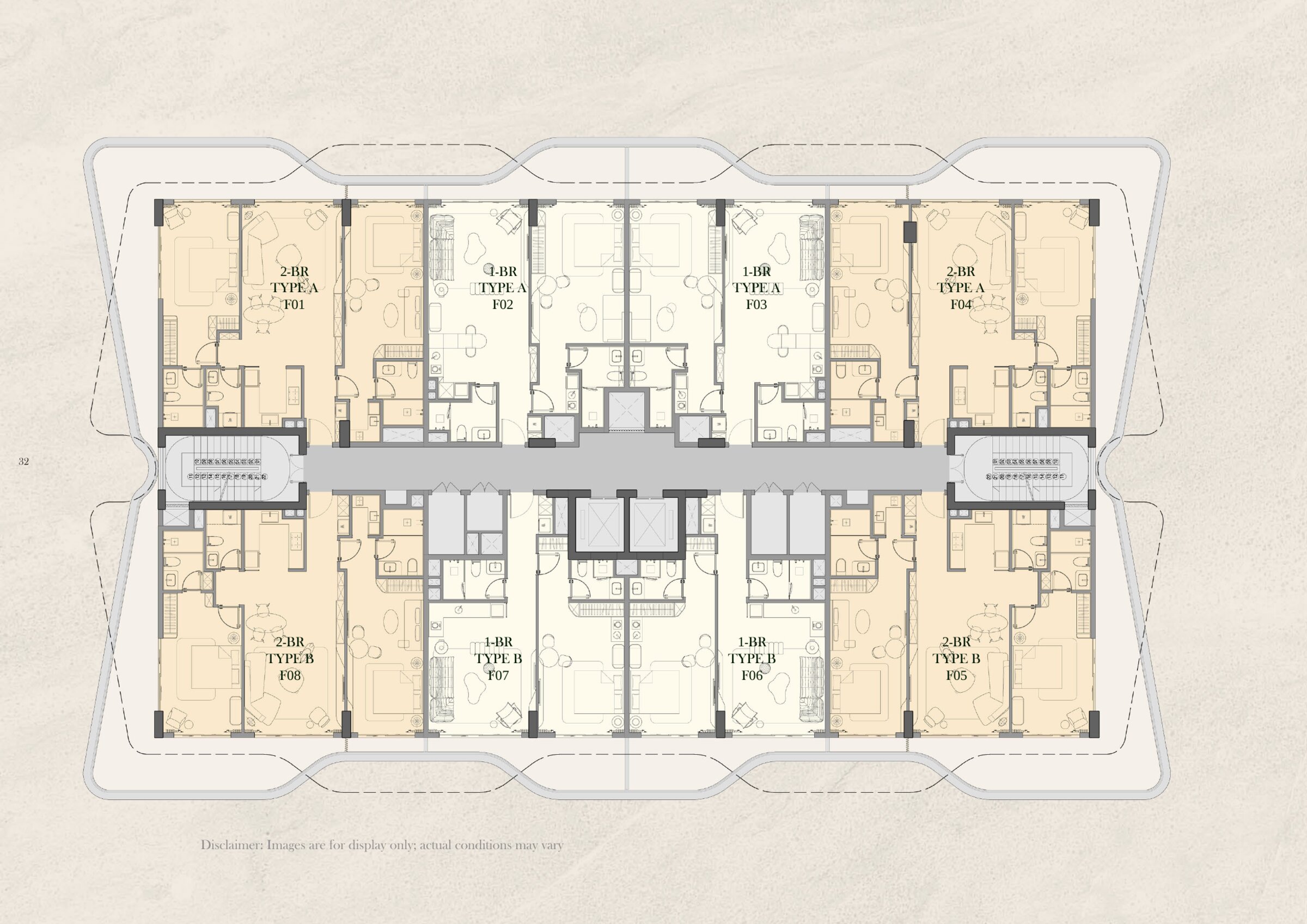 Tomorrow–166 typical mid-floor plate, floors 2, 4 and 6 — eight residences per floor