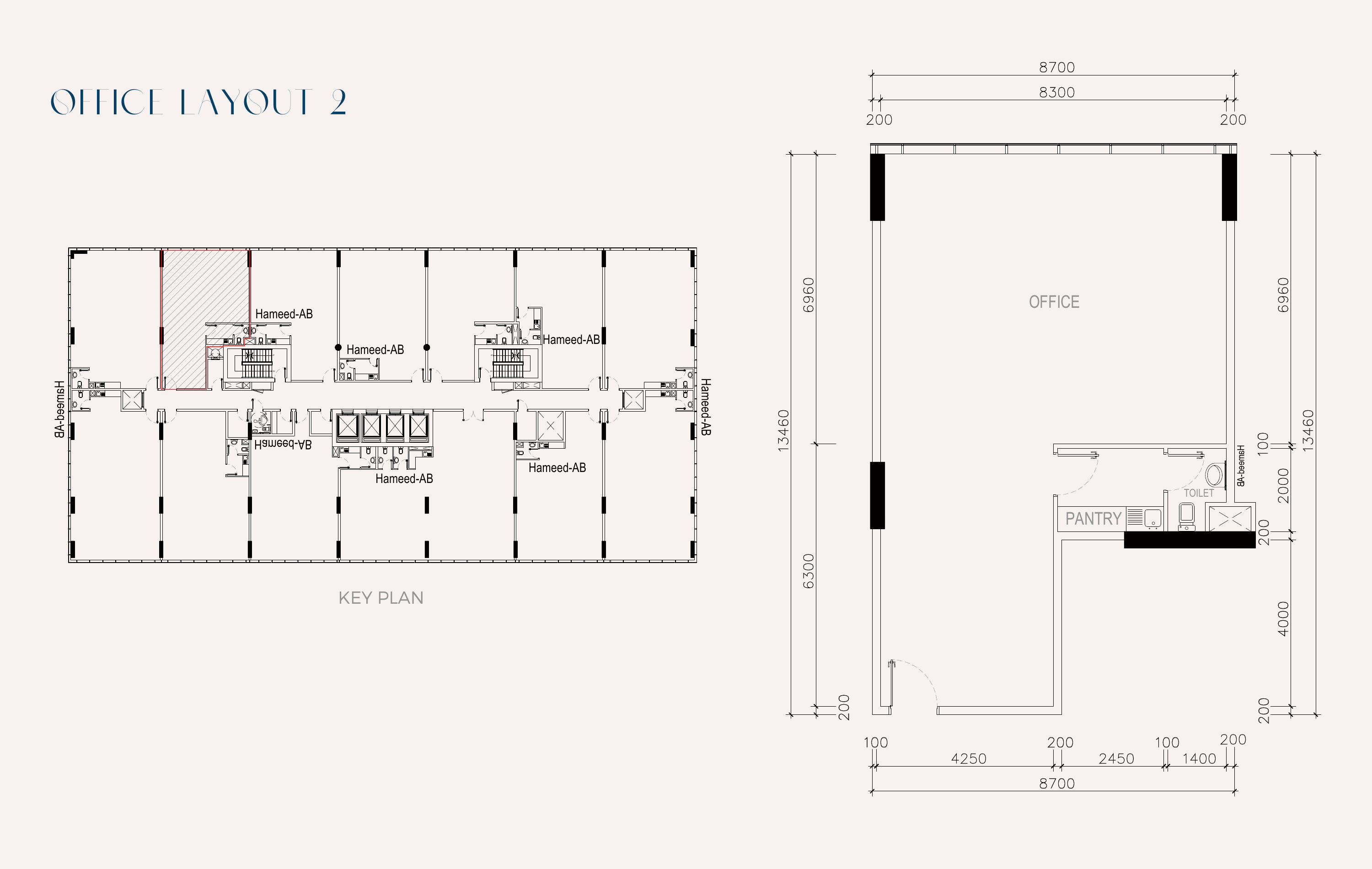 Tomorrow Commercial Tower office layout two — two-bay suite with key plan