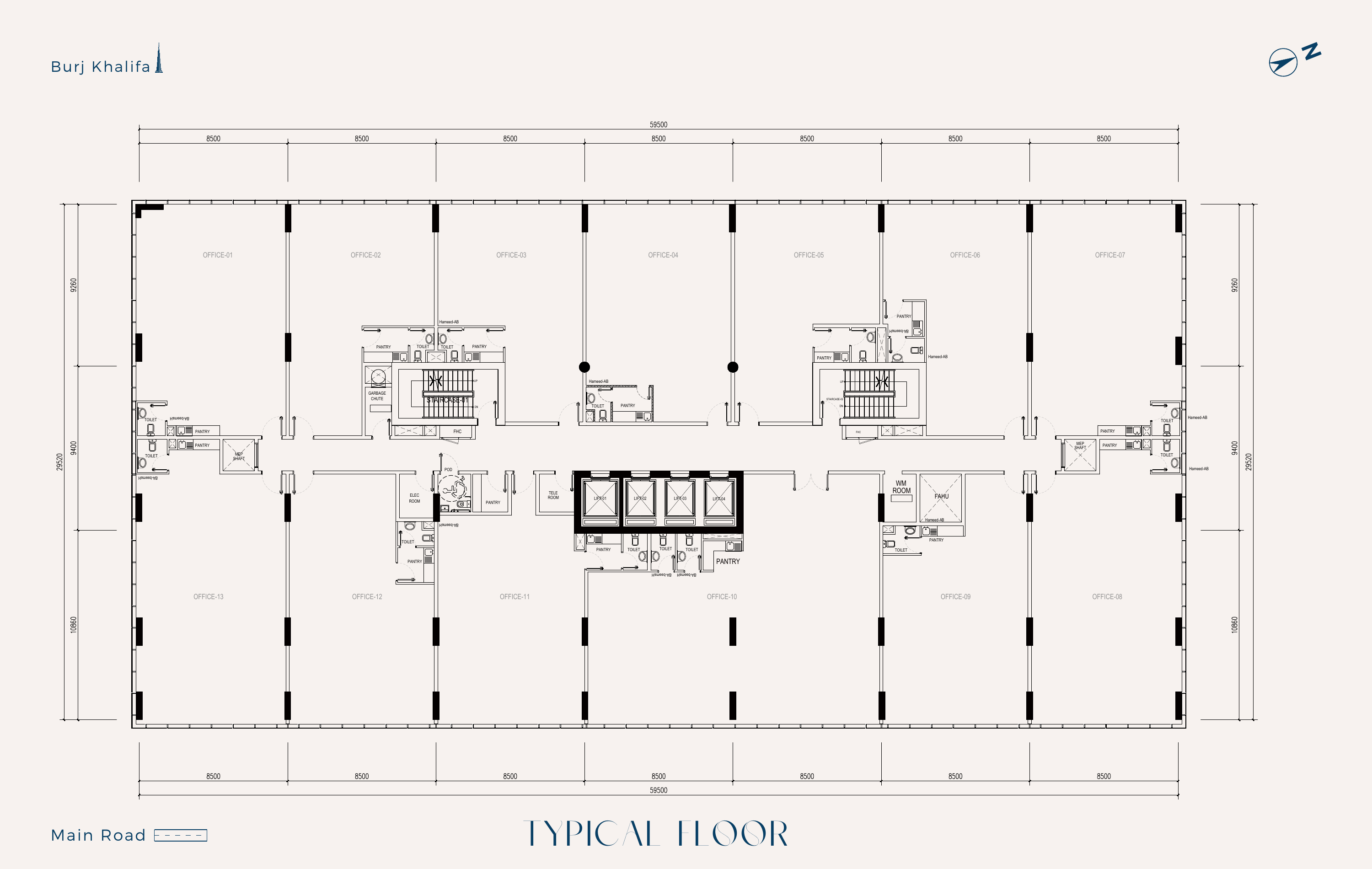Tomorrow Commercial Tower typical office floor plate, floors 2 to 10