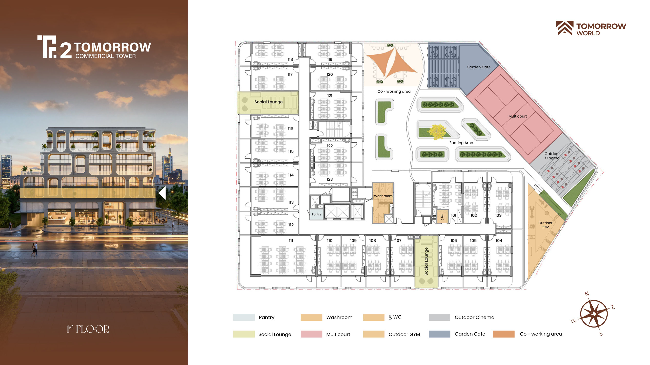 Tomorrow Commercial Tower 2 first floor — 23 office suites with amenity terrace